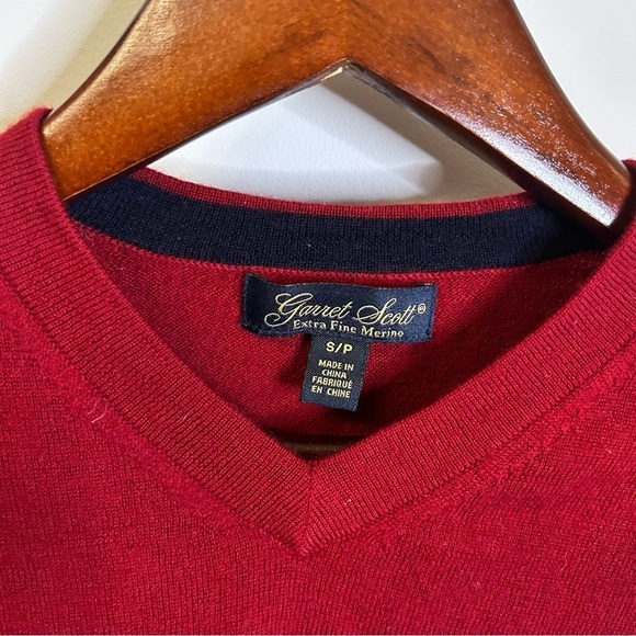 Garret Scott| Sweater V-Neck Pure Merino Wool | Soft Warm | Red | Size S - Picture 3 of 7